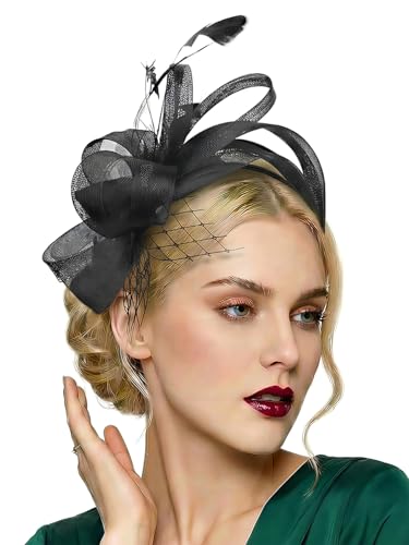 ZEENARAE Fascinator Hat for Women with Feather and Mesh...