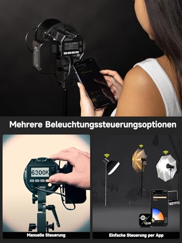Rollei Candela 100 Bi Color Led Videolicht 100W 2700K~6500K Stufenlose Helligkeitsregulierung Dauerlicht Fotografie Ultrakompakt&Leicht 800g APP Smarte Bedienung, Videolicht-Fotolicht-Video-Light-LED