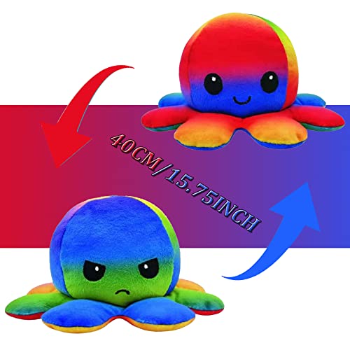 Oktopus Plüsch Wenden XXL,Reversible Octopus Plüschtier XXL,Doppelseitig Krake Kuscheltier Ist EIN Emotionales Spielzeug,Wende Oktopus Auch Ideal Für Wurfkissen/Dekorationen/Geschenk(40CM) Cover