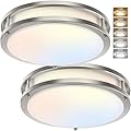 36W 12Inch LED Ceiling Light Fixtures, Flush Mount Light Fixtures, 5CCT 2700K 3000K 4000K 5000K 6500K, Close to Ceiling Light for Kitchen Bathroom Kitchen Bedroom, Super Bright 3800LM, Nickel, 2 Packs