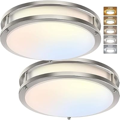 36W 12Inch LED Ceiling Light Fixtures, Flush Mount Light Fixtures, 5CCT 2700K 3000K 4000K 5000K 6500K, Close to Ceiling Light for Kitchen Bathroom Kitchen Bedroom, Super Bright 3800LM, Nickel, 2 Packs