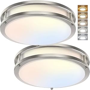 36W 12Inch LED Ceiling Light Fixtures, Flush Mount Light Fixtures, 5CCT 2700K 3000K 4000K 5000K 6500K, Close to Ceiling Light for Kitchen Bathroom Kitchen Bedroom, Super Bright 3800LM, Nickel, 2 Packs