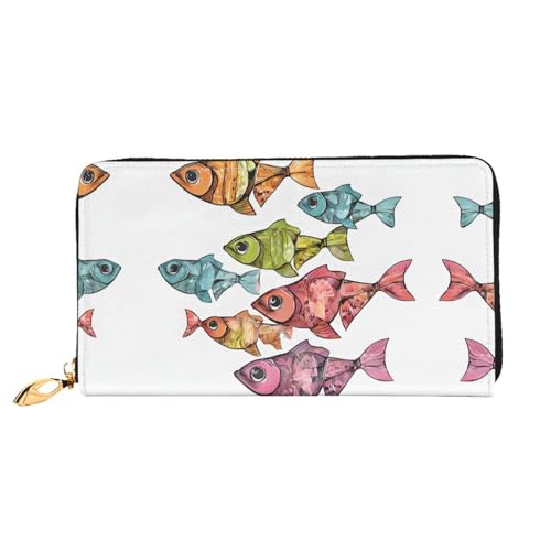 (Colorful Fish1) Print Women's Long Wallet Clutch with Zipper Multiple Card Slots Coin Pocket Elegant Ladies Purse
