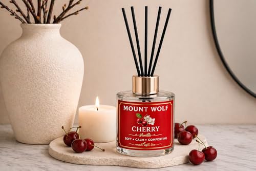 Image of Cherry Vanilla Reed Diffuser 50ml - Premium Room Freshener with 5 Black Reed Sticks | Long-Lasting Sweet & Calming Fragrance for Home, Office, Bathroom & Car