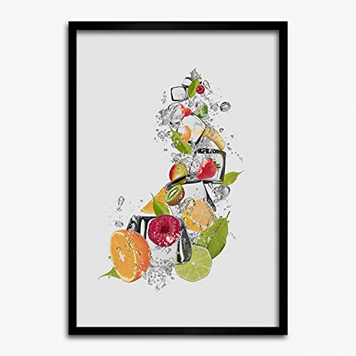 Tableau moderne cuisine avec cadre bois 50x70 cm fruits et glace Tulup