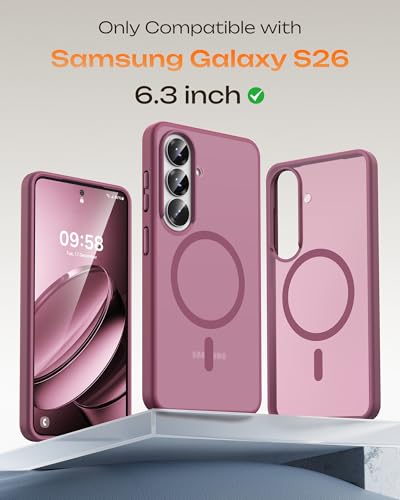 Image of TOCOL for Samsung Galaxy S26 Case, Compatible with Magsafe, Full Camera Protection, Built-in Magnetic Ring, Drop Protection, Translucent Matte Phone Case for S26 6.3 inch (Plum)