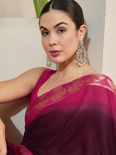 Image of AKHILAM Women's Mysore Silk Kanjivaram Pure Soft Ombre Print Saree With Unstitched Blouse Piece (73ALEKHA7301 NV Parent)