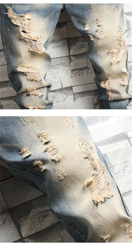 Men Retro Distressed Ripped Slim Jeans Hip-Hop Stretch Straight Motorcycle Denim Trousers3