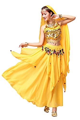 ORIDOOR Women Belly Dance Dress Set Crop Top Padded Bra