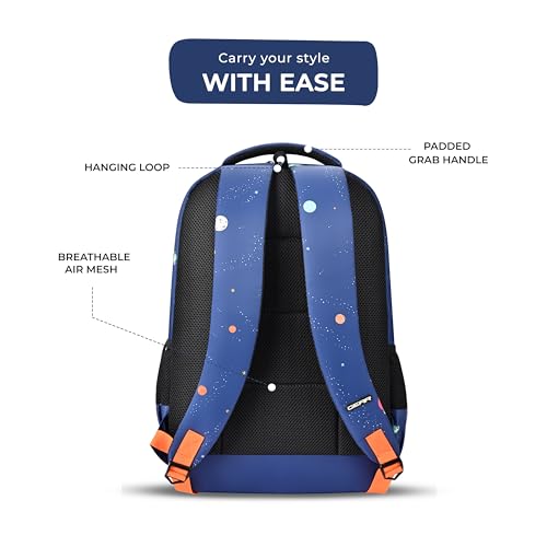 Image of Gear Floating Astronaut Backpack 17 inch /27L Medium Water Resistant School Bag /Casual Backpack /Daypack /Kids Bag for Boys /Girls (Navy-Orange)