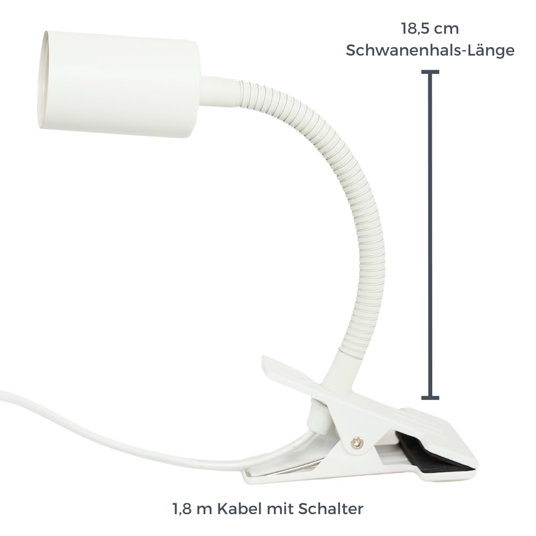 Pianta Pflanzenlampe Clip-On Fassung – 360° Schwanenhals, stabiler Clip für Pflanzenbeleuchtung. Mit Regalhalterung, Tischstecker, LED Clip-On. Perfekt für Schreibtische, Regale & Zimmerpflanzen.