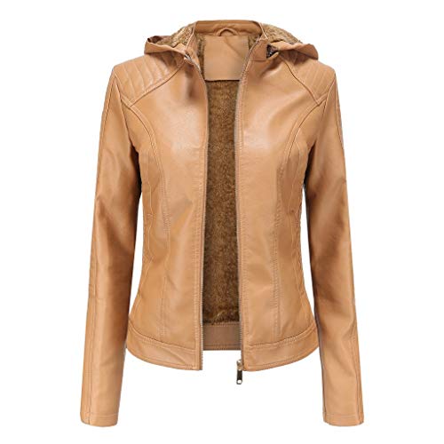 iYYVV Winter Warm Women Short Coat Leather Jacket Zipper Tops Overcoat Hoodie Outwear Brown
