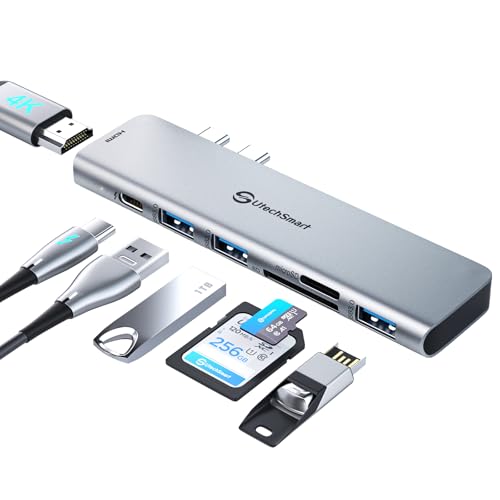 USB C Hub Adaptador USB C Multipuerto 7 en 2 MacBook Hub Thunderbolt 3 Tipo C de Aluminio, 3 Puertos USB 3.0&USB 2.0, Lector de Tarjetas TF SD, PD Compatible con MacBook Pro 13 '' 15'' 2018 2019 2020