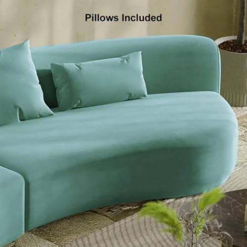 Image of Modern Velvet Living Room Interior Curved Style chesterfiled Sofa Lounger 2-Pieces Sofa with Included Pillows (Sky Blue)