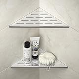 Bernkot Corner Shower Shelf 10' Polished 304 Stainless Steel Recessed Corner Shelves with Slot Design Bathroom Grout in Shelf for Tiled Wall, 2 Pack