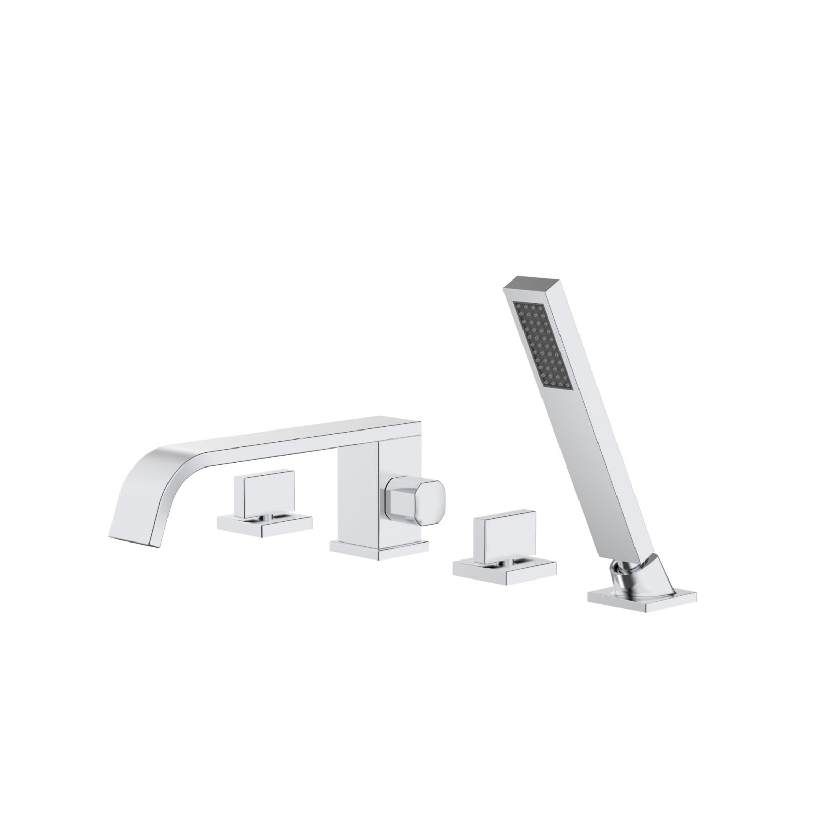 SnamicE Bathroom Waterfall Mixer Tap Black Double Lever Mixer Tap 4 Hole Deck Mounted Bath Taps for Bathtub and Shower,Chrome