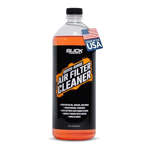 Slick Products Quick Rinse Air Filter Cleaner Professional Strength Non-Flammable Foam & Fabric Cleaner Removes Oil Grease & Dirt Fresh Scent Easy Rinse 32 oz