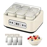 Yogurtiera, Macchina per Yogurt da 1,6L con 6 Vasetti da 250 ml Yogurtiera con Impostazione del Timer da 1 a 99 ore Controllo Della Temperatura da 21 a 48°C e LCD Display per Yogurt Natto Vino di Riso