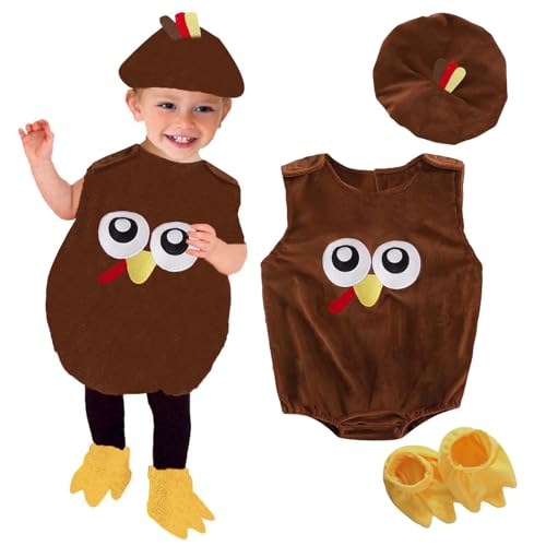 Dasongff Ensemble Déguisement de Dinde 2 PCS Garçons et Filles Tout-petit - Costume Bonnet Tenue Bebe Nouveau-né Ensemble Jour de Thanksgiving Mignon Déguisement Cosplay Photographie