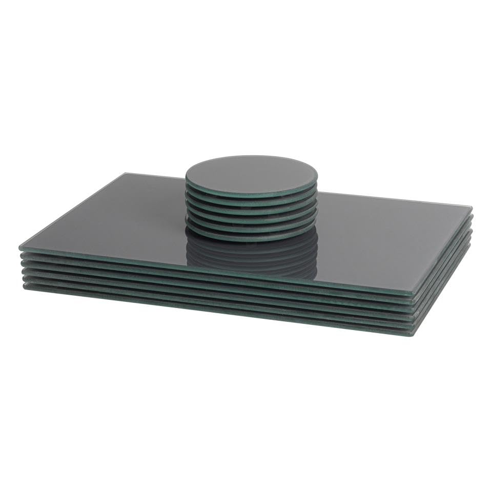 Harbour Housewares Glass Placemats & Coasters Set - 12pc - Grey - 30x20cm