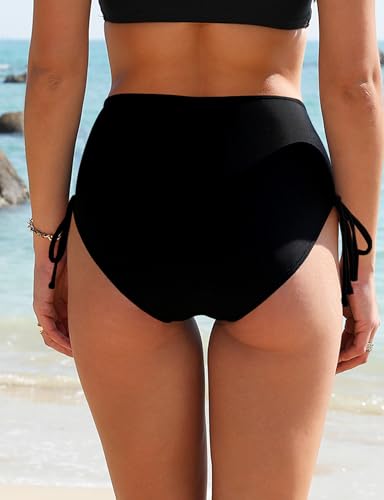 Women's High Waisted Bikini Bottoms Tie Side Tummy Control Swimsuit Full Coverage Swimwear Ruched Shorts Briefs3