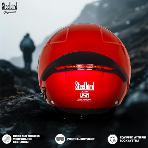 Image of Steelbird SBH-64 Brutal Plus Reflector ISI Certified Open Face Helmet for Men and Women with Extra Smoke Visor