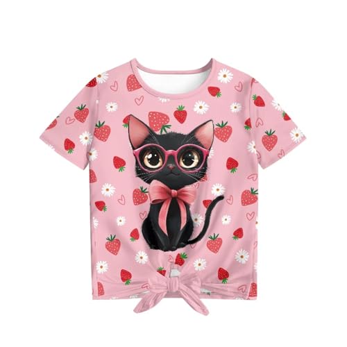 Xhuibop Girls Short Sleeve T-shirt Summer Outfits Tie Bow Front Tops for Kids 5-12 Graphic Tees4