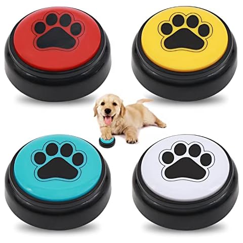ChunHee Recordable Training Buzzers Dog Cat Buttons for Communication Speech Training Button Talking Sound Button 30 Seconds Record Button, Pack of 4 (Battery Included) Cover