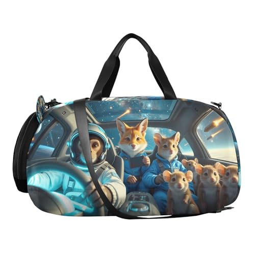 Gym Travel Duffle Bag for Boys Girls Space Animals Driving Sports Dance Bag with Shoe Compartment & Wet Pocket Football Kids Travel Bag Teens Sleepover Carry2