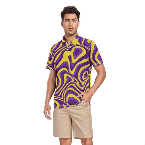 Polo à col décontracté pour homme à lignes violettes et jaunes T-shirt classique S-XL
