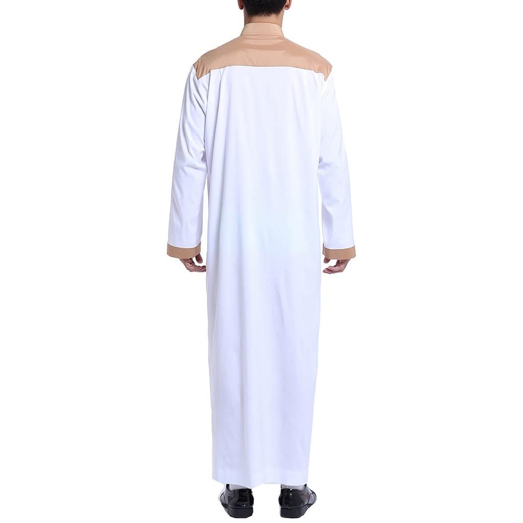 Długi Rękaw Thobe Kaftan dla Mężczyzn Muzułmanin Robe Sukienka Arab Suknia Koszule Dubaj Top Bliski Wschód Odzież Saudi Modlitwa Odzież (Color : White, Size : M)
