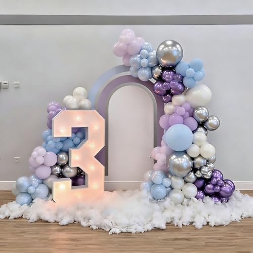 Image of Lukiituke Light Purple Balloons,57Pcs Blue and Silver Balloons, 12in Purple Balloons for Winter Theme, Ice Snow, Birthday, Baby Shower, Wedding Decorations
