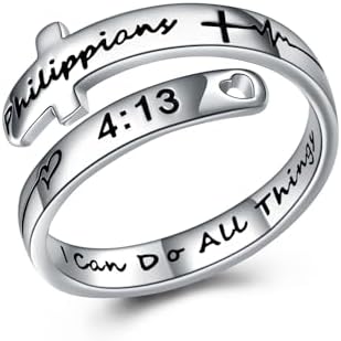 POPLYKE Cross Rings Sterling Silver Faith Adjustable Wrap Rings for Women Teens Inspirational Jewelr...