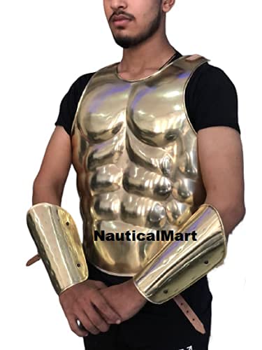 NauticalMart Solid Brass Antique Greek Muscle Armor W/ Arm & Leg Guard Halloween Costume