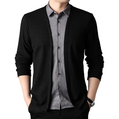Men's Cardigan Fake Two Pieces Sweater Long Sleeve Business Polo Sweater Slim Fit Knitted Casual Sweaters