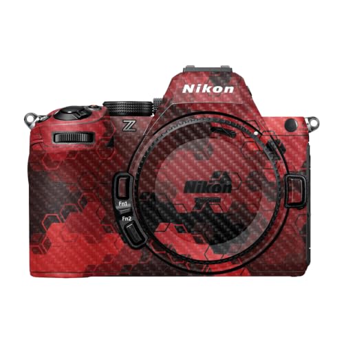 Image of Carbon Fiber Camera Skin Compatible with Nikon Z5 II (2025) - Red Hexa Camo - Premium 3M Vinyl Protective Wrap Decal Cover - Easy to Apply | Crafted in the USA by MightySkins