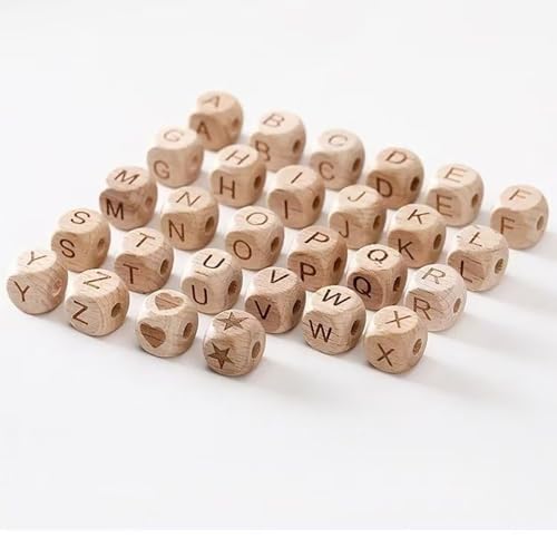 HUIHAOEU Lot de 116 Perles en Bois avec Lettres de L'alphabet Cœur Étoile – vue 4