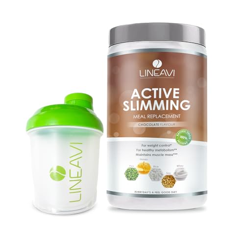 LINEAVI Aktivkost Diät Shake Schokolade + Shaker, 500g, Abnehm Shake mit angenehmen Geschmack, Mahlzeitenersatz aus Soja-, Erbsen-, Reis- und Molken Eiweiß, laktose- und glutenfrei