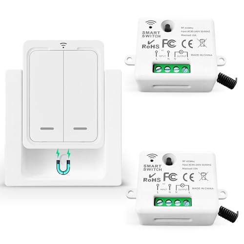 Tedeligo Kabelloser Lichtschalter Satz Funk, Mobiler Funksender Wandsender Licht 230V 100M Reichweite Funk Lichtschalter Für Lampe Keine Verkabelung Erforderlich, Leistung Bis Zu 2500W