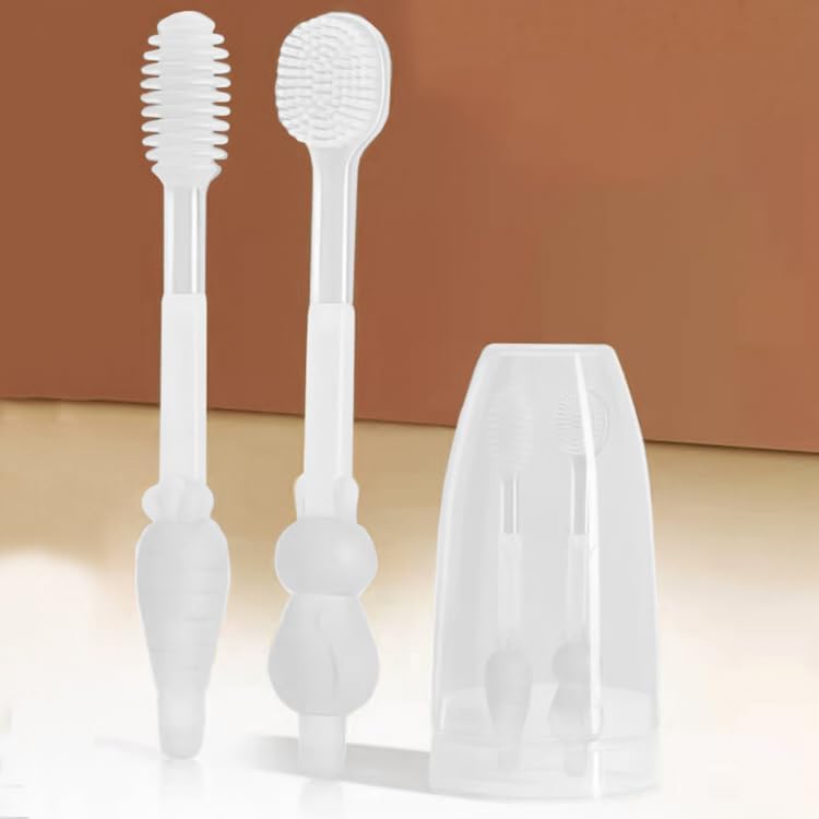 Image of StarAndDaisy Baby Baby Toothbrush and Baby Tongue Cleaner set for Toddler Oral Care, Soft Silicone Toothbrush - (White)