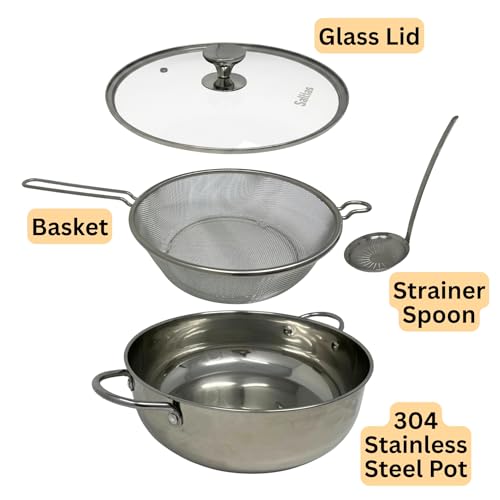 Saltlas 4.4Qt/4.2L Deep Fryer Pot with Basket and Strainer Spoon, 304 Stainless Steel Fish Frying Pot for Seafood, Chicken, French Fries, Japanese Tempura by Saltlas - Image 2