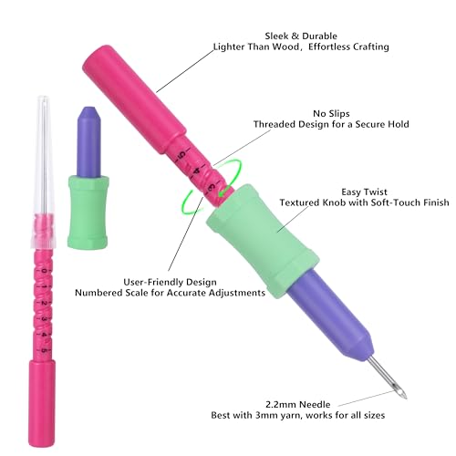 Image of Cheloment 2.2mm Punch Needle Kit Adjustable Punch NeedleTool with Threader,Lightweight Punch Needle with 5 Needle Lengths, Needle Punch Kits for Beginner,Embroidery Punch Needle,Easy to Use