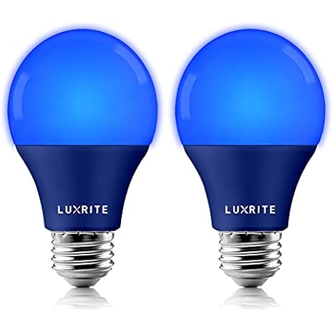 LUXRITE A19 LED Blue Light Bulb, 60W Equivalent, Non-Dimmable, UL Listed, E26 Standard Base, Indoor Outdoor, Porch, Christmas, Decoration, Party, Holiday, Event, Home Lighting (2 Pack) Cover