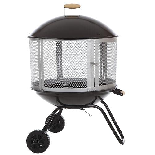 Backyard Creations Outdoor 28 inch Mobile Portable Round Steel Wood Fire Pit with Convenient Wheels, Black Backyard Creations Outdoor 28 inch Mobile Portable Round Steel Wood Fire Pit with Convenient Wheels, Black