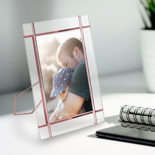 pbf PHOTO BOOTH FRAMES アクリル写真フレーム 4x6インチ クリアガラスディスプレイスタンド モダンなミニマリストスタイル 卓上イーゼルマウント 6x4 (1、ローズゴールド - 5x7) [2]
