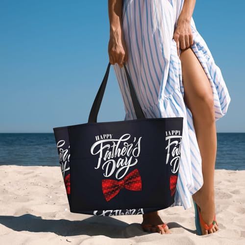 Happy Father's Day Print Large Beach Tote Bag for Women Extra Large Capacity Sandproof Waterproof Pool Bag Suitable for Swimming Pool Gym Groceries Travel 6