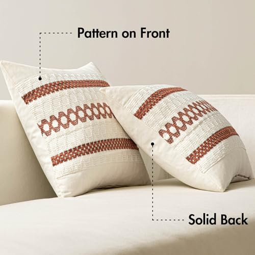 Image of MIULEE Set of 2 Rust Decorative Lumbar Pillow Covers 12x20 Inch | Fall Farmhouse Boho Couch Throw Pillows Modern Cotton Cushion Covers Macrame Woven Home Decor for Bed Sofa Chair