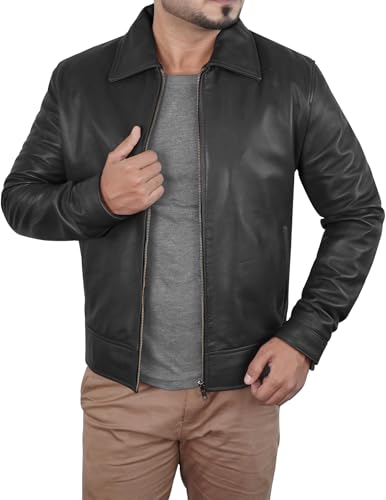 Leather Jacket for Men - Real Lambskin Turndown Collar Black Leather Jacket Men2