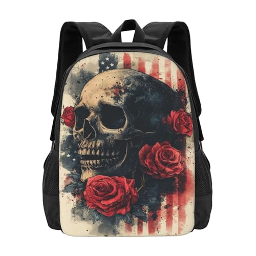 Image of Floral Skull Print Backpack For Men Women Lightweight Daypack For Daily Commutes Business Travel Hiking