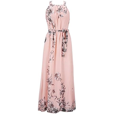 MissFox Women's Plus Size Dress Chiffon Printed Summer Beach Maxi Dresses (6XL, Pink) Cover
